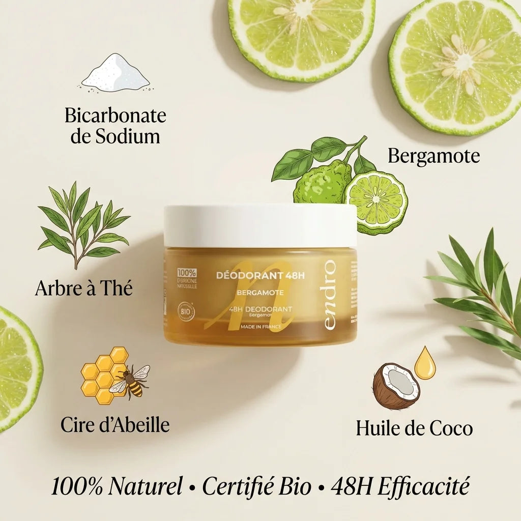 Déodorant solide Endro Bergamote & Arbre à Thé avec ingrédients naturels bio certifiés