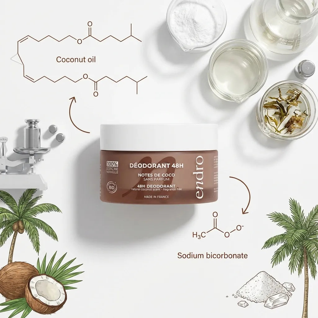 Déodorant Solide Coco Endro en pot verre avec ingrédients naturels et formule scientifique