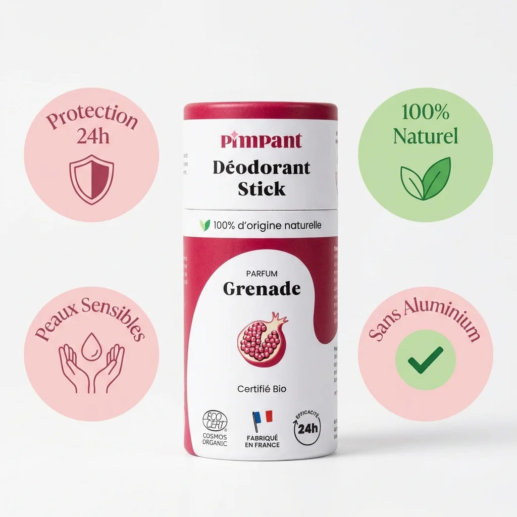 Déodorant solide Grenade 50g Pimpant naturel sans aluminium protection 24h