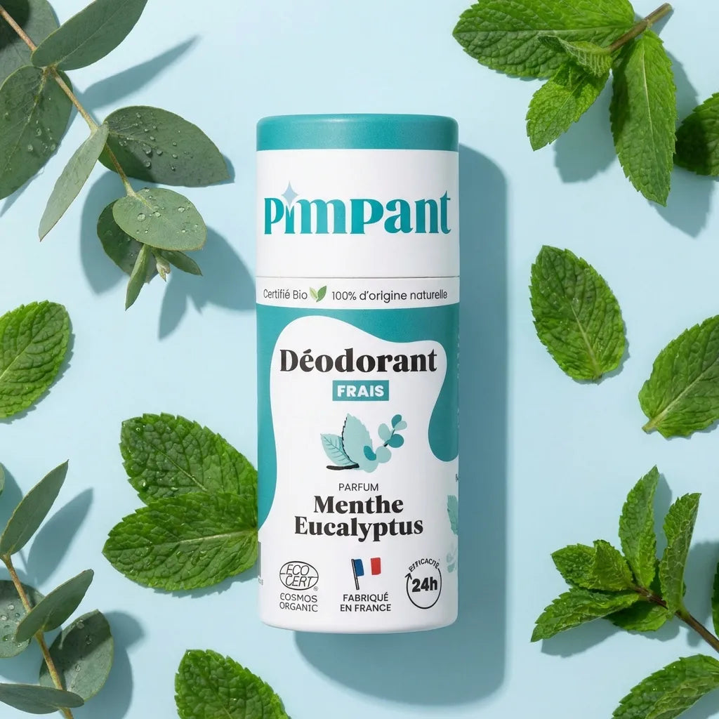 Déodorant solide Menthe & Eucalyptus Pimpant 50g avec feuilles de menthe fraîche