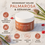 Déodorant solide Palmarosa Géranium Endro - pot terracotta, ingrédients naturels, protection 48h