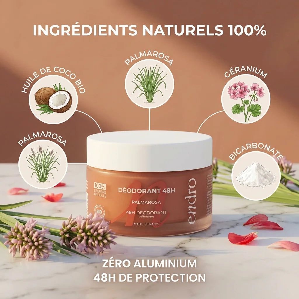 Déodorant solide Palmarosa Géranium Endro avec ingrédients naturels bio et protection 48h