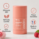 Déodorant stick Endro rose-framboise 50g rechargeable, bio certifié, sans bicarbonate, efficacité 48h