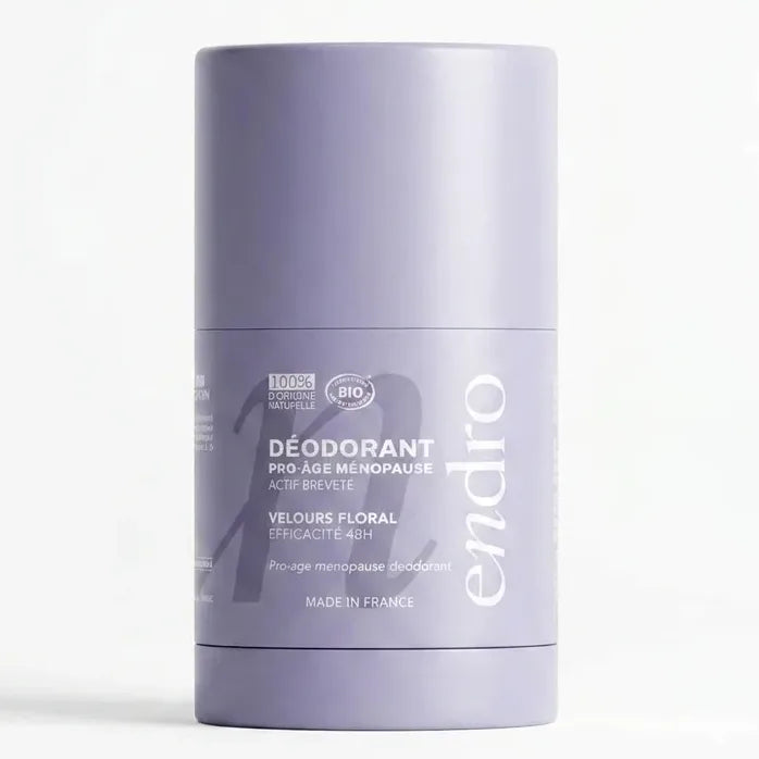 Déodorant stick rechargeable Endro 50g ombré lavande blanc, produit pro-âge ménopause