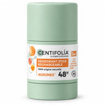 Déodorant stick rechargeable Centifolia Agrumes 50g, flacon vert menthe avec capuchon bois