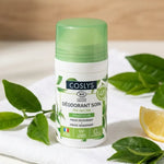 Déodorant Thé vert bio Coslys 50ml avec feuilles de thé et citron frais