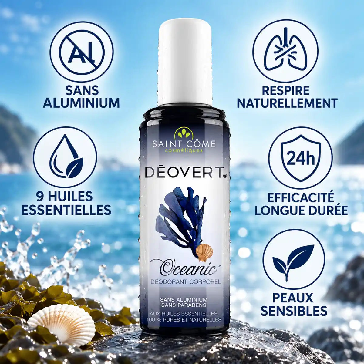Déovert Océanic déodorant naturel 100ml sans aluminium avec 9 huiles essentielles Laboratoire Saint Côme