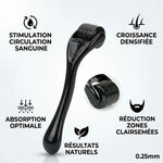 Dermaroller barbe 0,25mm avec 5 bénéfices : stimulation circulation, croissance densifiée, absorption optimale