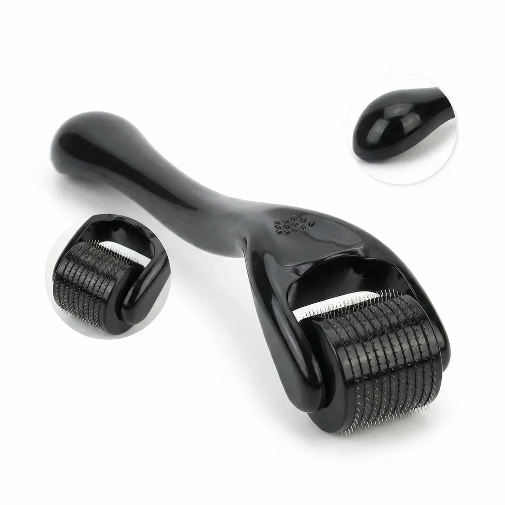 Dermaroller barbe 0,25 mm noir avec tête microneedle précise pour stimuler la pousse de barbe