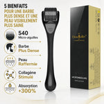 Dermaroller Barbe 0,50mm noir avec 540 micro-aiguilles pour barbe dense et peau raffermie