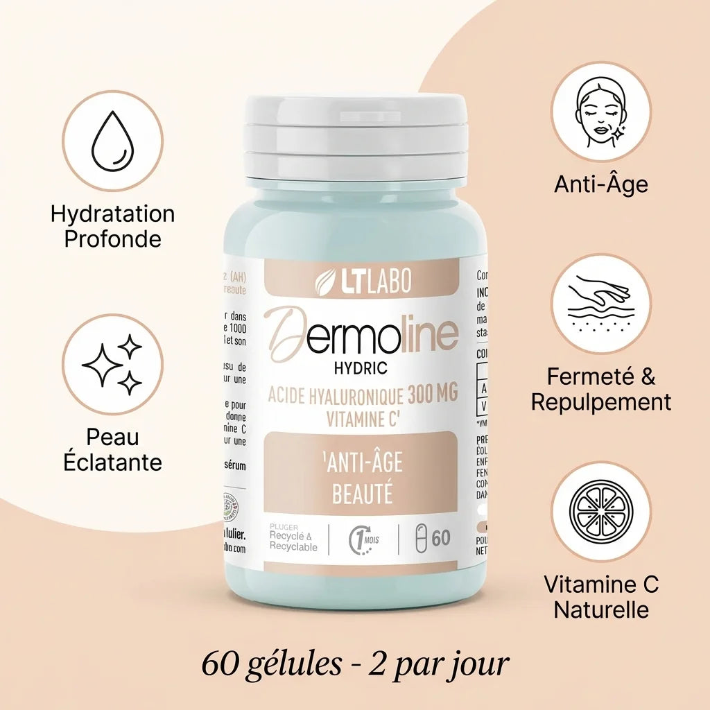Dermoline Hydric 60 gélules acide hyaluronique hydratation peau anti-âge LT Labo