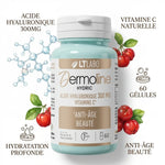 Dermoline Hydric 60 gélules - flacon turquoise avec ingrédients acide hyaluronique et vitamine C