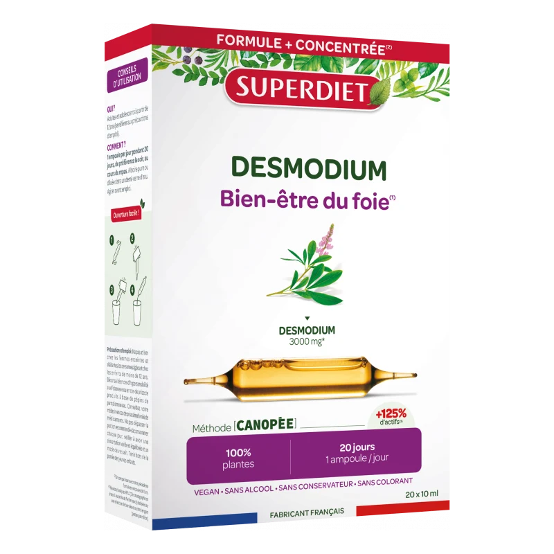 Une boite de Desmodium de 20 Ampoules de 15 ml de Superdiet