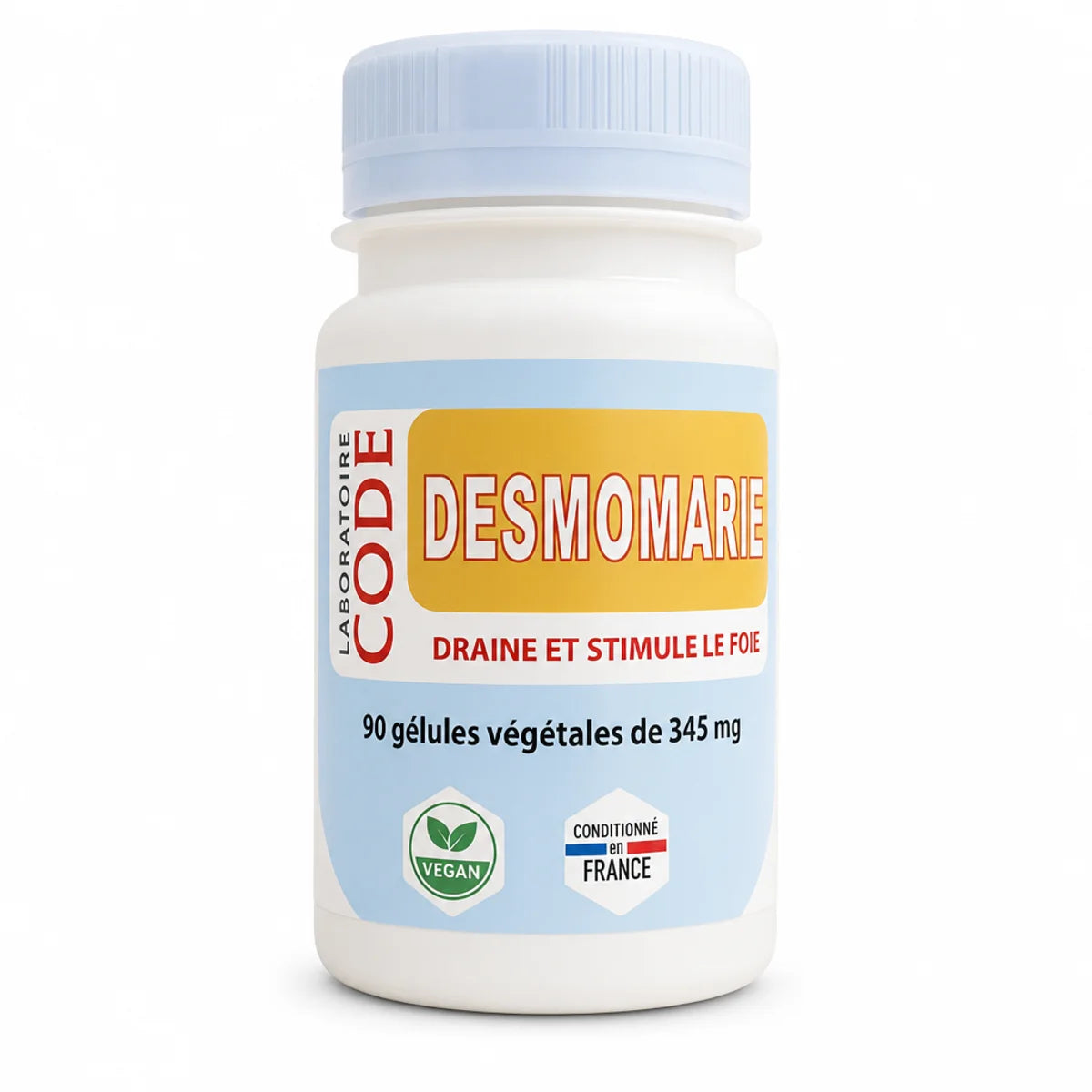 Desmomarie 90 gélules Laboratoire Code, complément alimentaire pour le foie en flacon blanc
