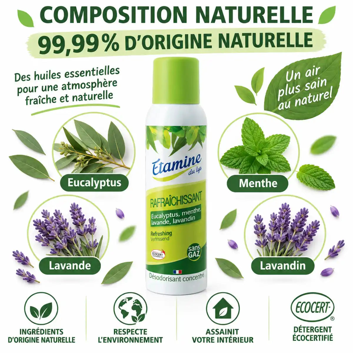 Désodorisant Etamine du Lys 125ml eucalyptus menthe lavande composition naturelle