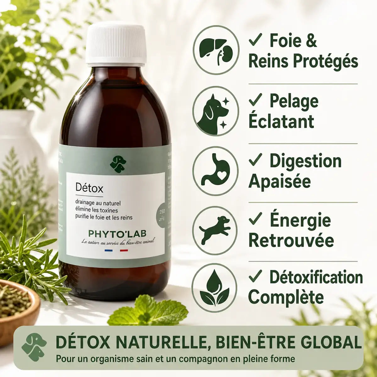 Phyto'Lab Detox 250ml pour chien et chat - Complément foie et reins naturel avec bénéfices santé