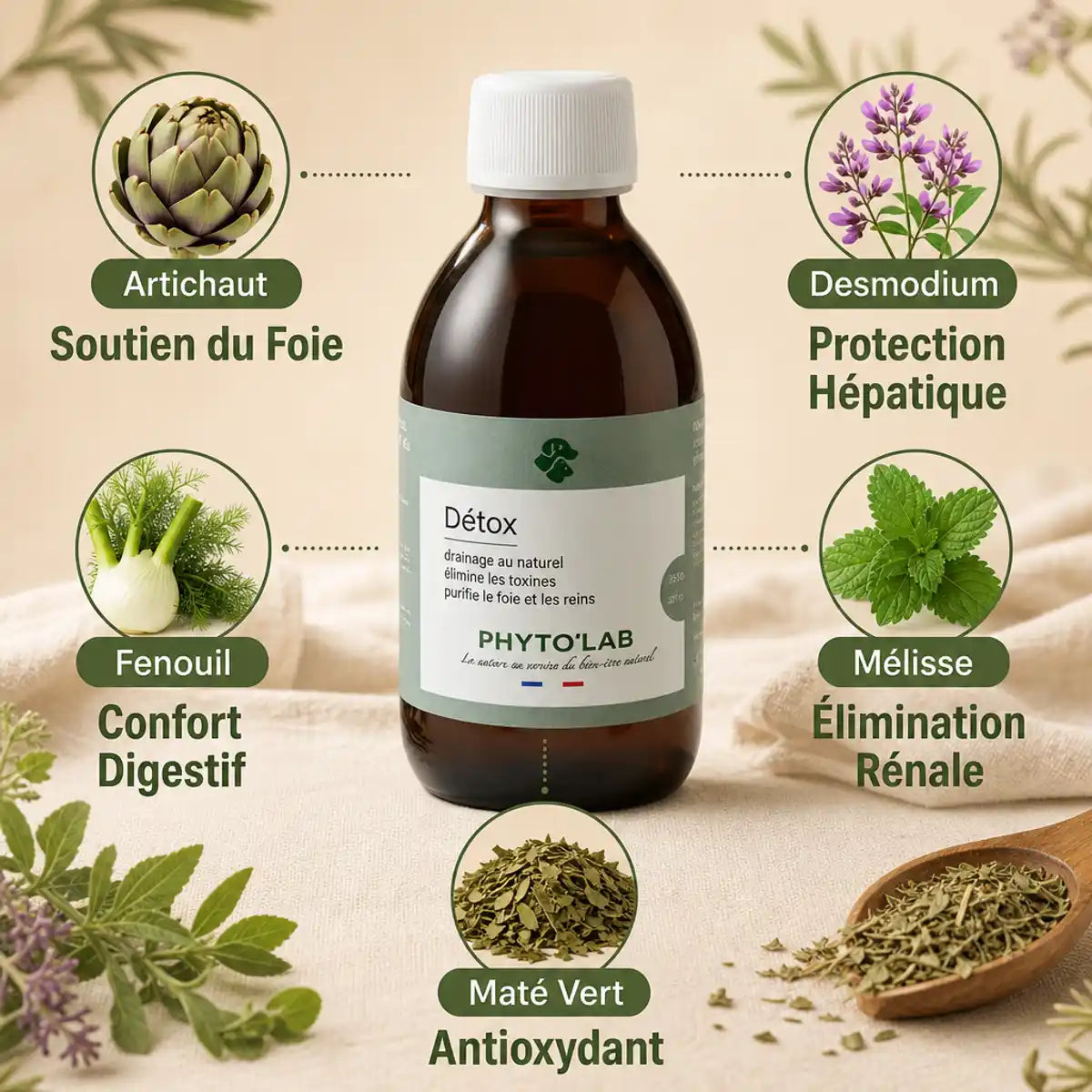 Phyto'Lab Detox 250ml pour chien et chat - Bouteille avec 5 plantes détoxifiantes pour foie et reins