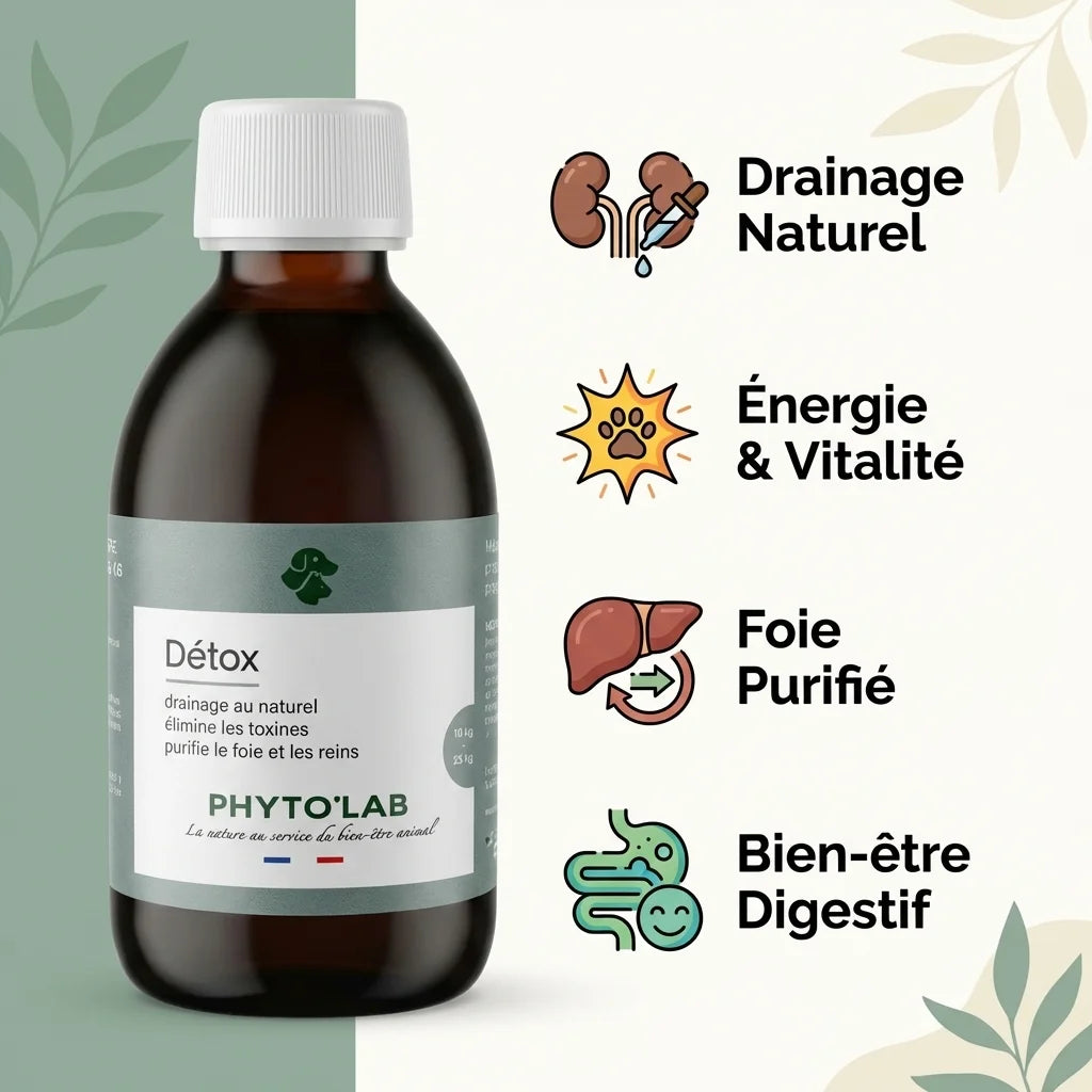 Detox Chien Chat 250ml - Flacon avec bénéfices drainage foie reins énergie digestif