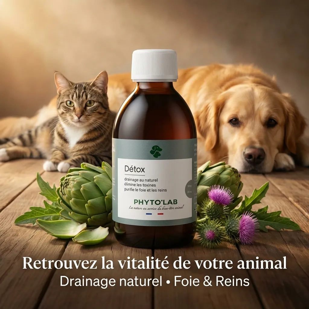 Complément Detox naturel 250ml pour foie et reins du chien et chat avec herbes