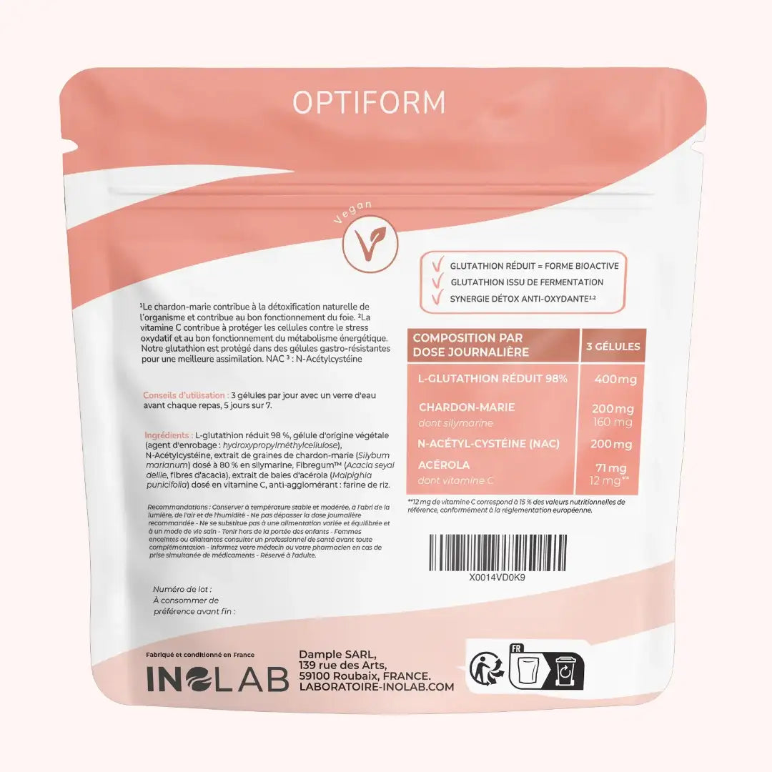 Le verso d'un sachet de Detox Foie Optiform Inolab