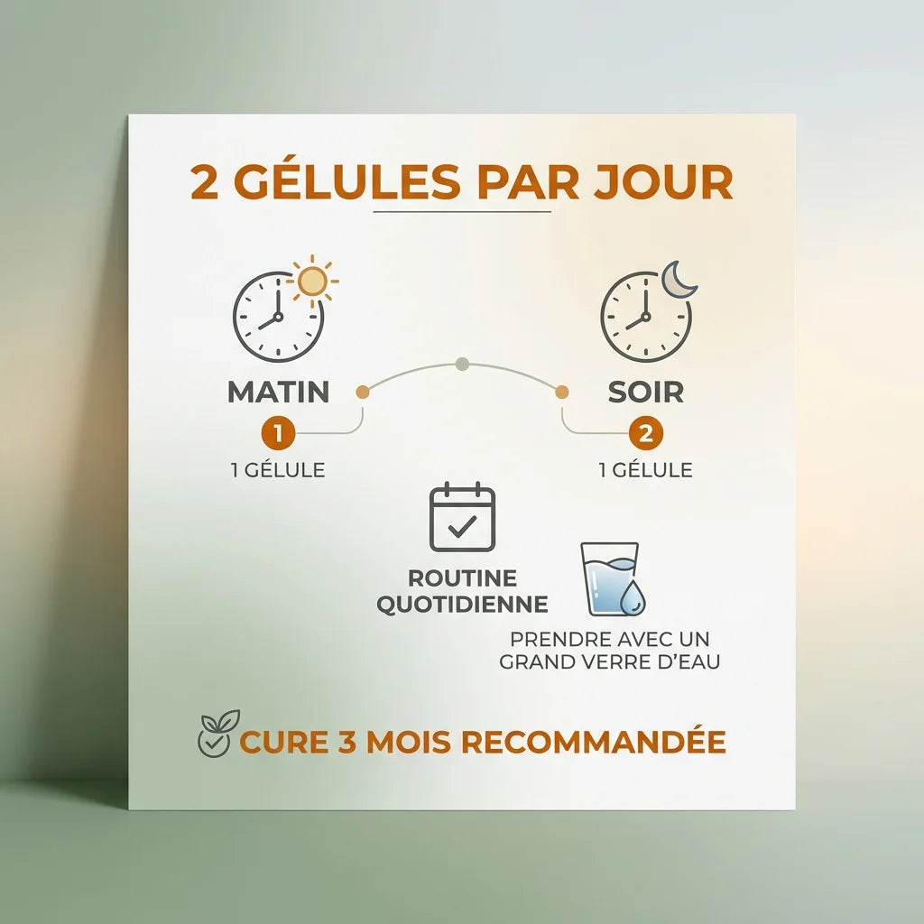 Guide posologique Diamistab : 2 gélules par jour, matin et soir, cure 3 mois recommandée