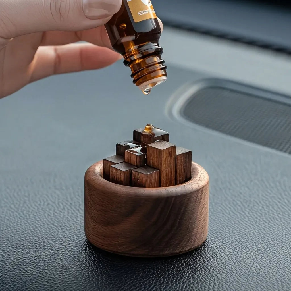 Diffuseur d'huiles essentielles en bois cylindrique avec cubes naturels et liquid ambre