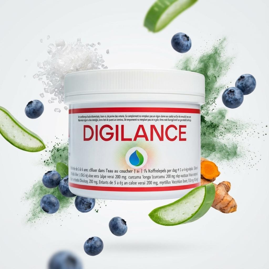 Digilance complément poudre digestion intestin avec ingrédients naturels spiruline curcuma aloe vera