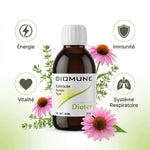 Diomune 200ml sirop Laboratoire Dioter - Flacon avec icônes énergie, immunité, vitalité et système respiratoire