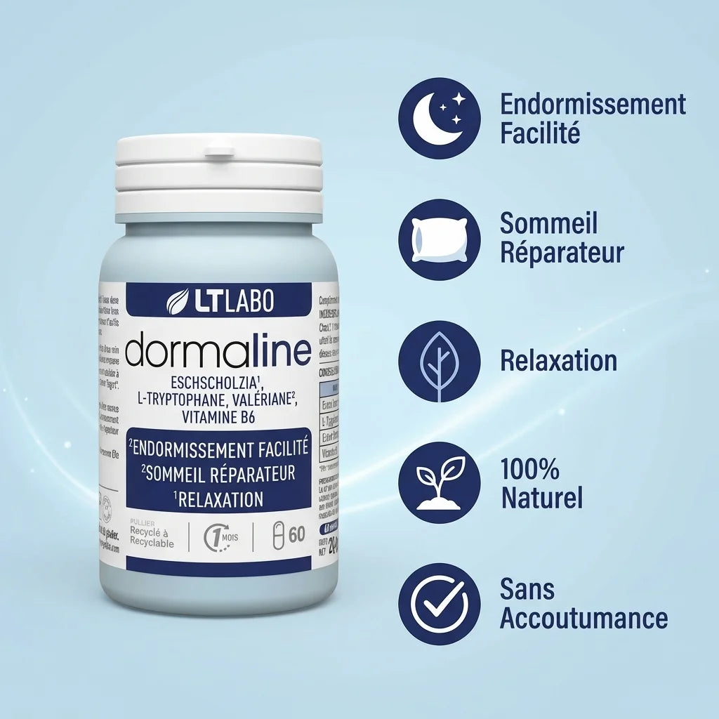 Dormaline 60 gélules LT Labo complément sommeil naturel avec bénéfices endormissement et relaxation