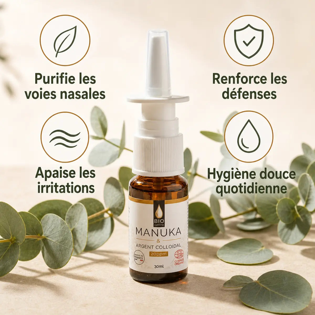 Dr. Theiss spray nasal miel manuka argent colloïdal 30ml avec bénéfices purifie apaise renforce