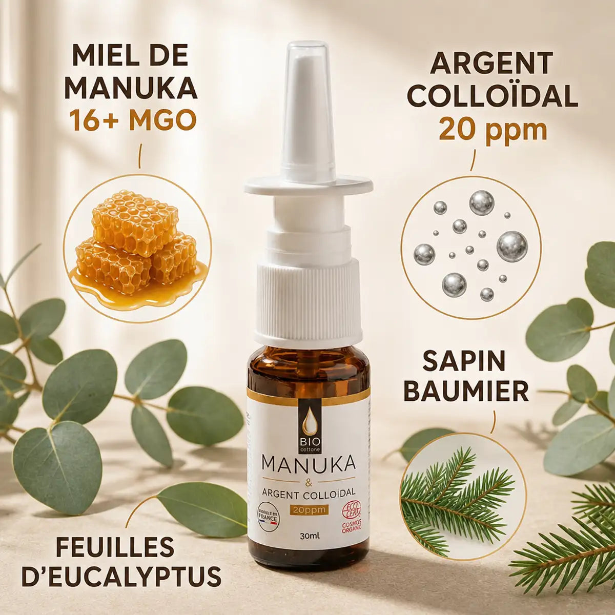 Dr. Theiss spray nasal miel de Manuka et argent colloïdal 30ml avec ingrédients naturels
