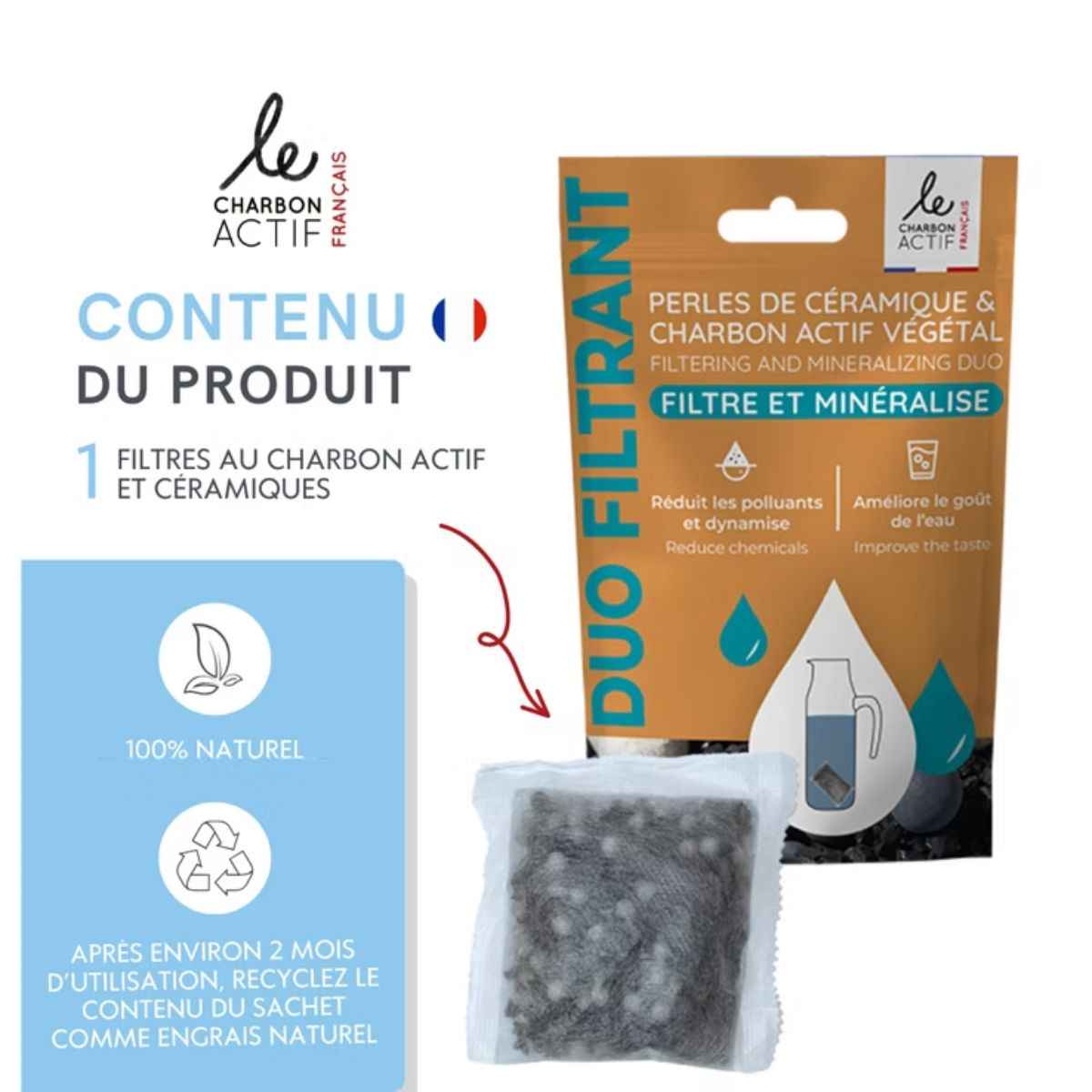 Contenu du duo filtrant le charbon actif français