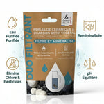 Duo Filtrant perles céramique charbon actif purifie eau élimine chlore pesticides pH équilibré