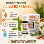 Duovia Vitamine D3 K2 MK7 20ml - flacon avec guide posologie et ingrédients naturels