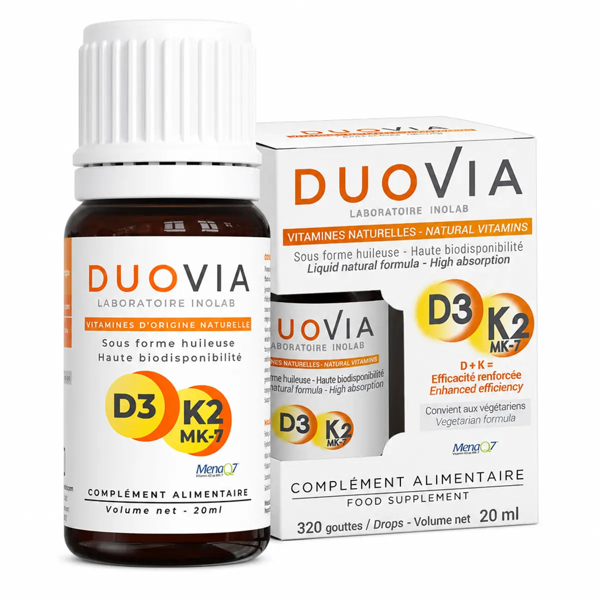 Duovia Vitamine D3 K2 MK7 flacon 20ml INOLAB complément alimentaire liquide