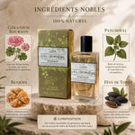 Eau Aromatique Somptueuse 100ml avec ingrédients naturels Géranium, Patchouli, Benjoin, Fève de Tonka