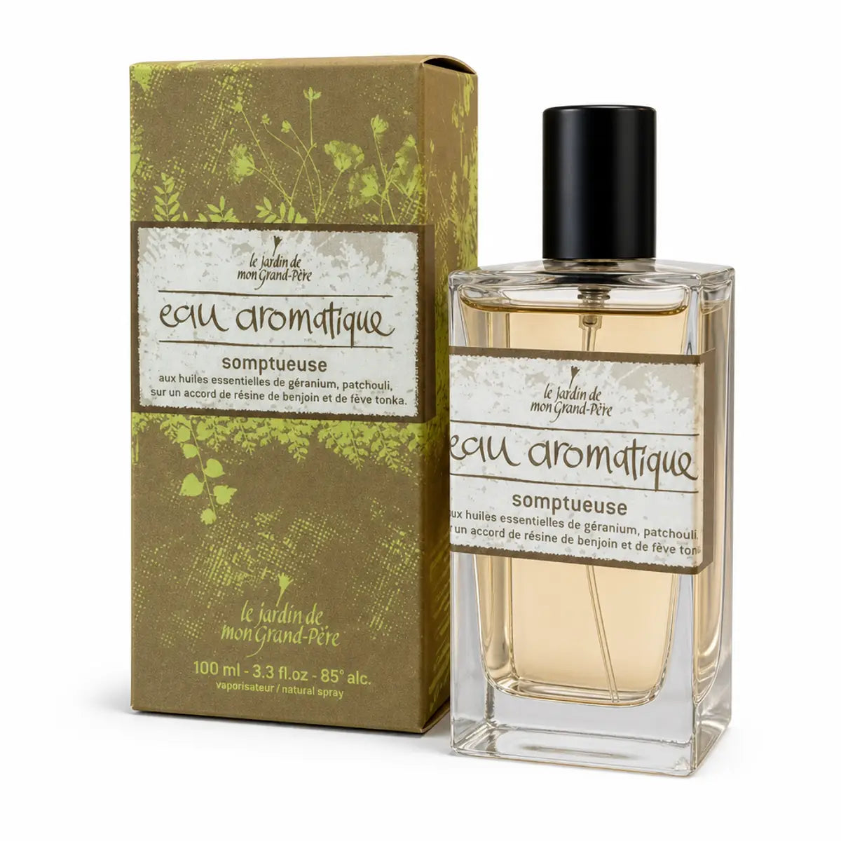 Eau Aromatique Somptueuse 100ml bouteille verre avec boîte kraft Jardin de mon Grand-Père