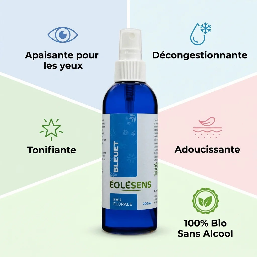 Eau Florale Bleuet Bio 200ml Eolesens - Apaisante, décongestionnante et tonifiante sans alcool
