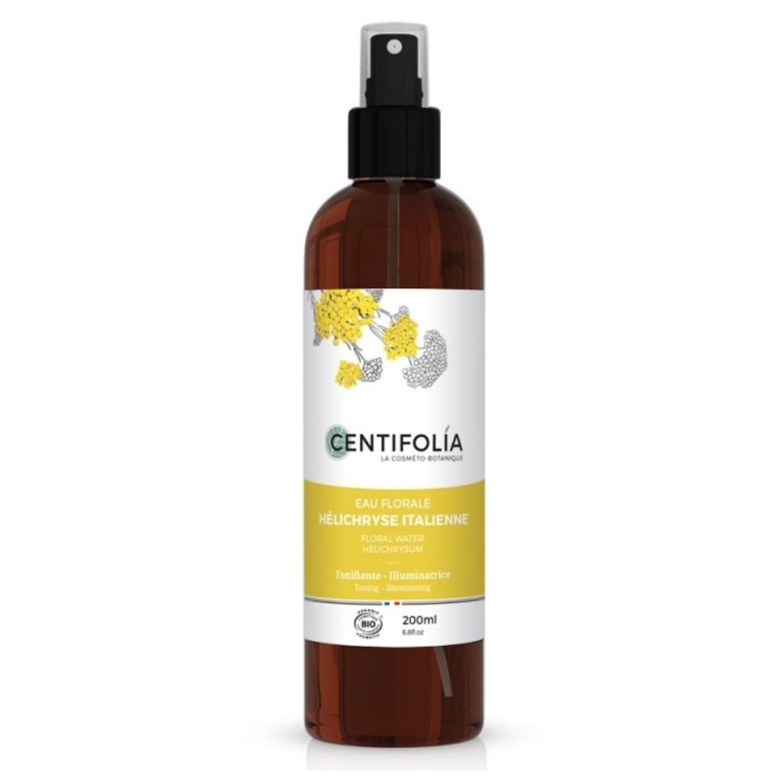 Un flacon de 200 ml d'Eau Florale Bio d'Helichryse Italienne de la marque Centifolia