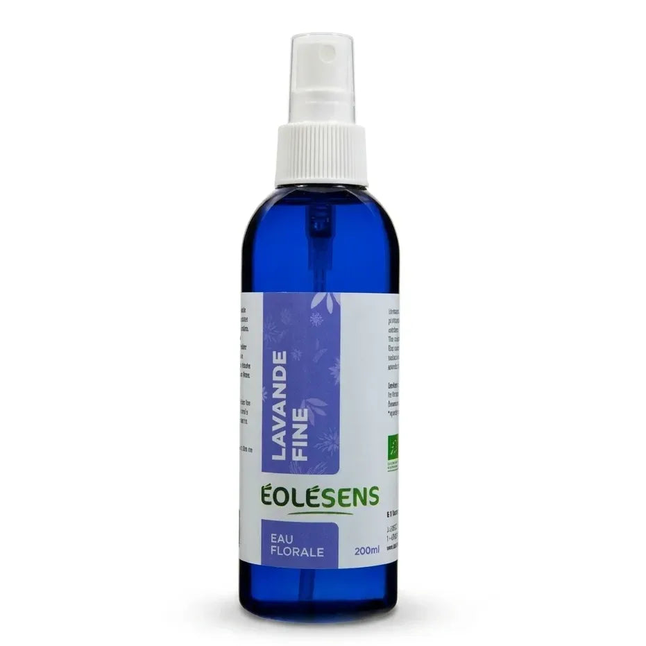Flacon spray 200ml eau florale lavande bio Eolesens sur fond blanc