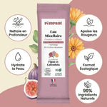 Eau micellaire Pimpant Figue Calendula avec icônes avantages : nettoyage, apaisement, hydratation