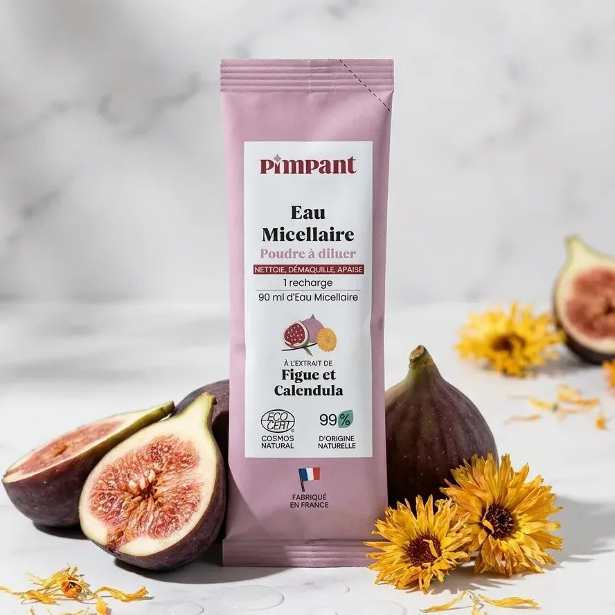 Eau micellaire Pimpant Figue & Calendula avec ingrédients naturels et fleurs séchées