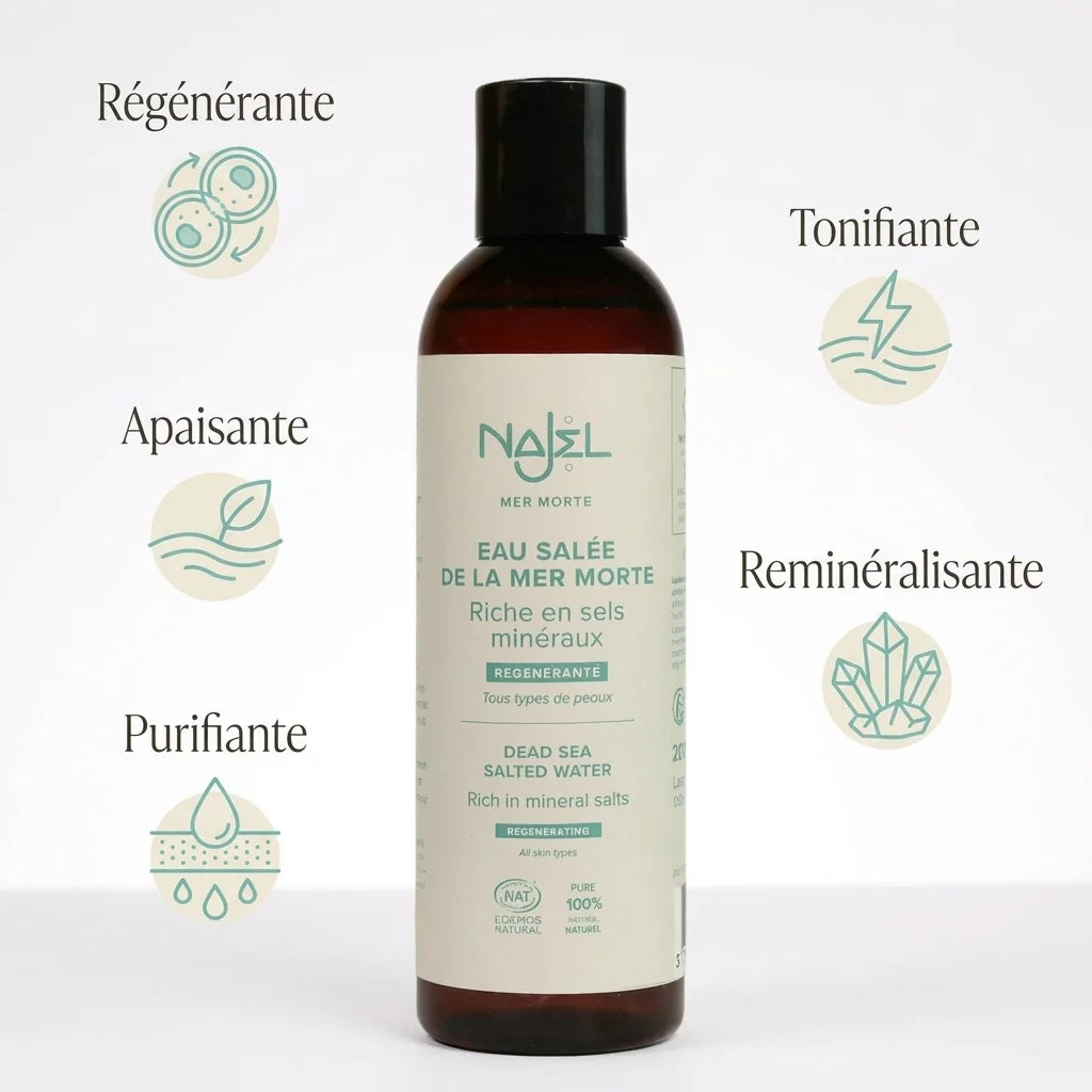 Eau Salée Mer Morte Najel 200ml - Régénérante, Apaisante, Purifiante, Tonifiante, Reminéralisante