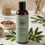 Eau tonique Najel feuille olivier bio 200ml flacon verre avec feuilles olives fraiches