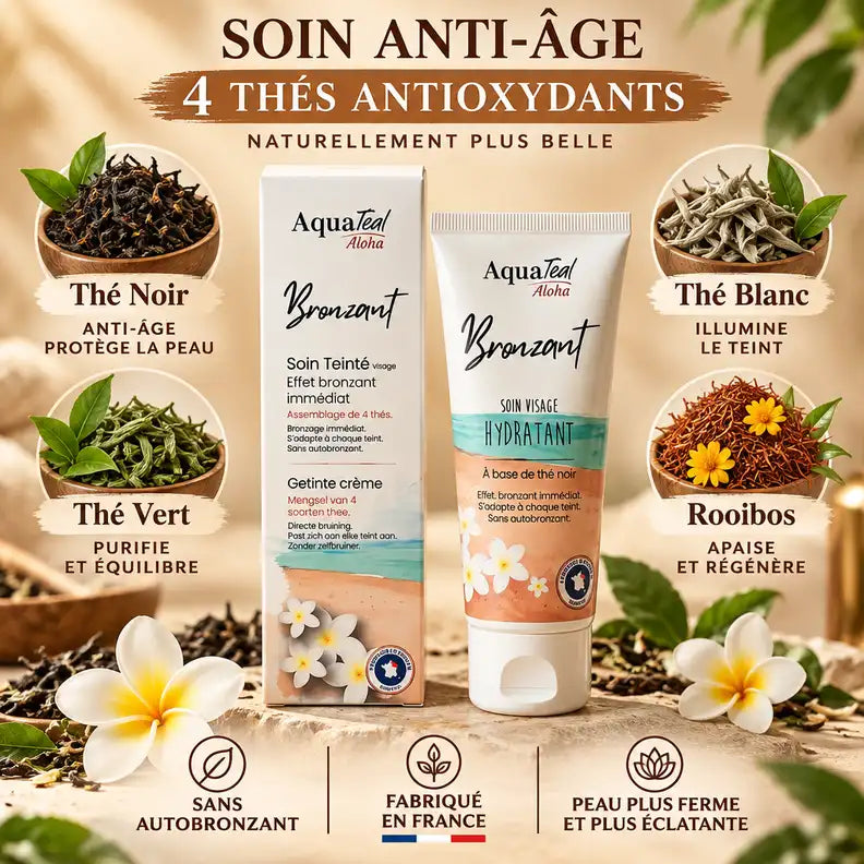 Soin visage anti-âge Aquatéal bronzant aux 4 thés antioxydants fabriqué en France