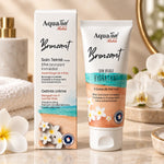 Crème bronzante anti-âge Aquatéal Aloha sur vanité de luxe avec orchidée blanche