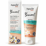 Tube de soin visage bronzant anti-âge Aquatéal avec étiquette turquoise et pêche