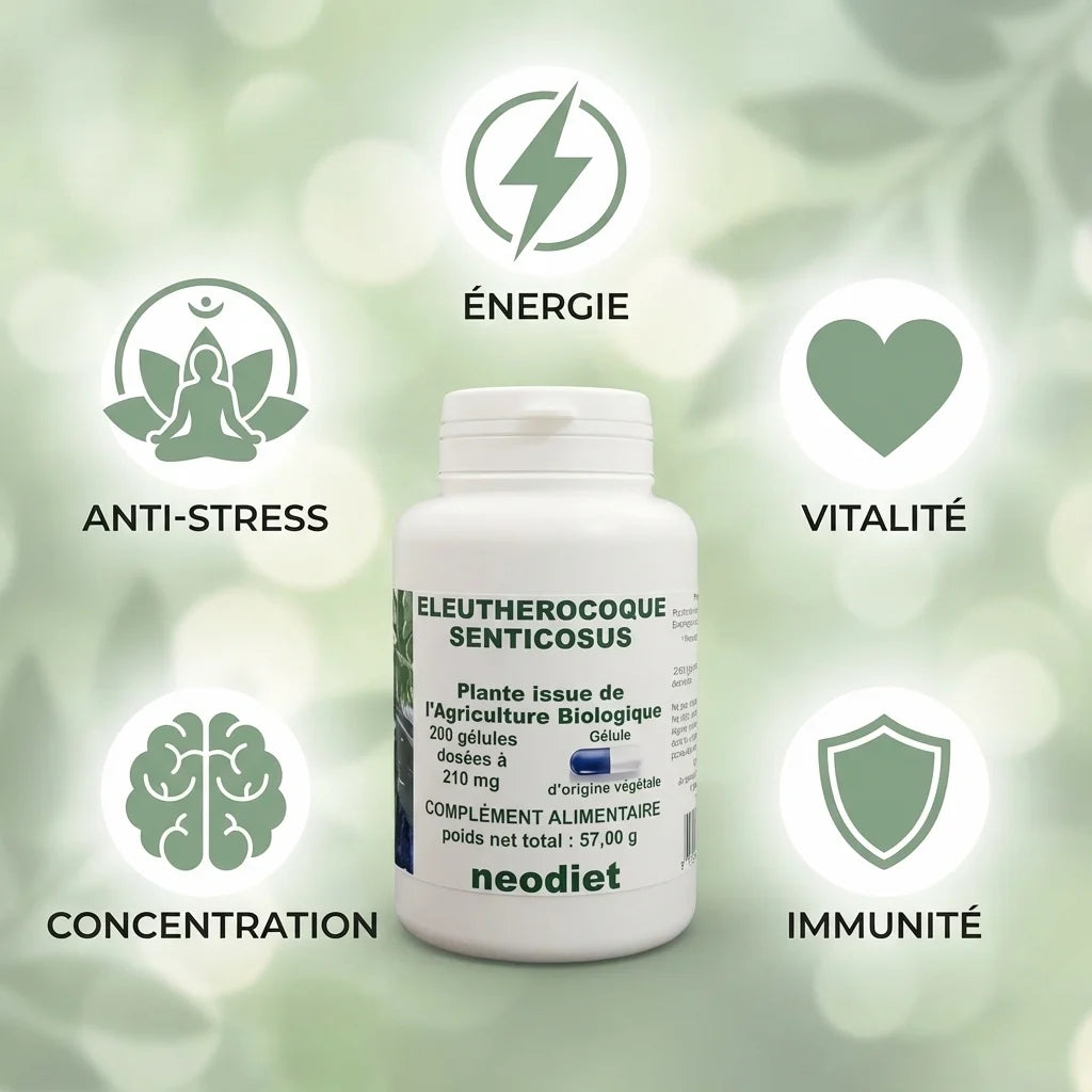 Eleutherocoque Bio Neodiet 200 gélules - Ginseng Sibérien énergie, vitalité, immunité et anti-stress