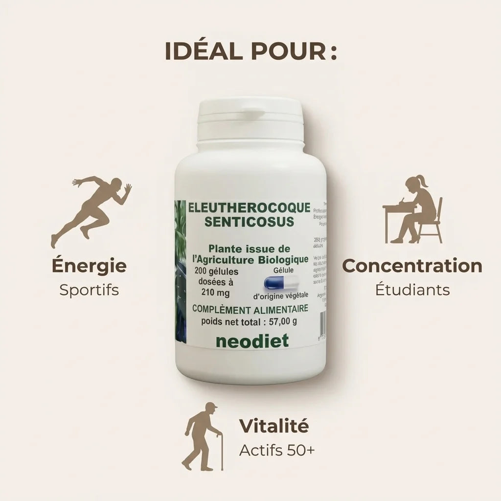 Eleutherocoque Bio Neodiet 200 gélules - Énergie et vitalité pour sportifs, étudiants et seniors