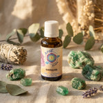 Elixir de cristaux d'Emeraude Ansil 30ml en flacon ambré avec cristaux et éléments botaniques